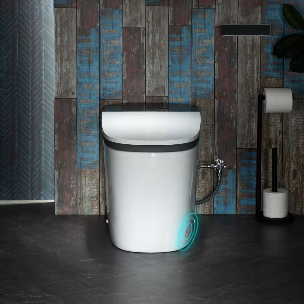 Elongated ADA Smart Toilet Bidet 1.28 GPF in Grey with Auto Open and Close, Clean Foam Dispenser and Map Flushing 1000G