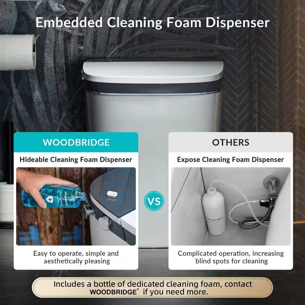 Elongated ADA Smart Toilet Bidet 1.28 GPF in Grey with Auto Open and Close, Clean Foam Dispenser and Map Flushing 1000G