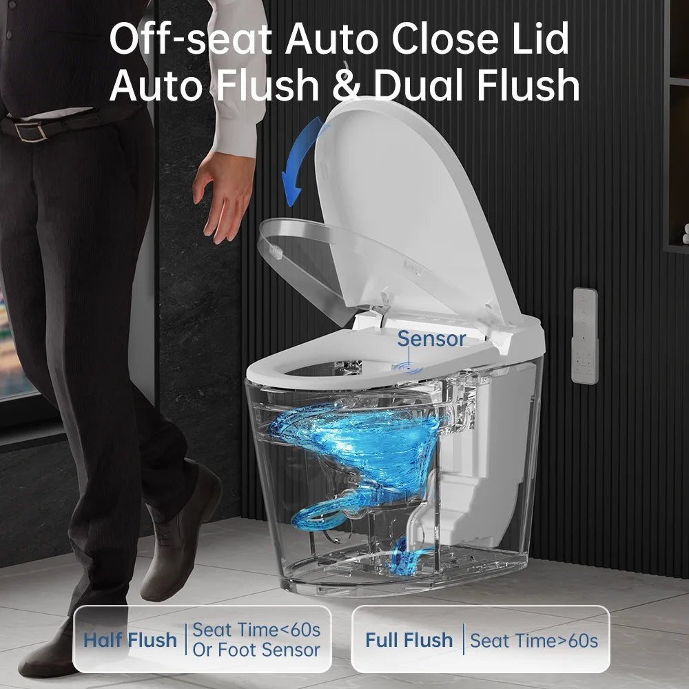 Smart Bidet Toilet Built in Tank,Comfortable Seat Height, Dual-Flush Elongated Toilet Bidet, Foot Sensor Flush/Open Seat Toilet U8Pro
