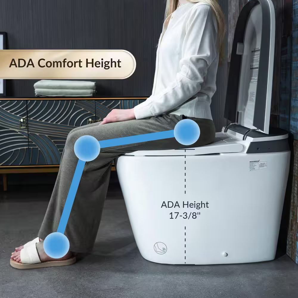 Elongated ADA Smart Toilet Bidet 1.28 GPF in Grey with Auto Open and Close, Clean Foam Dispenser and Map Flushing 1000G