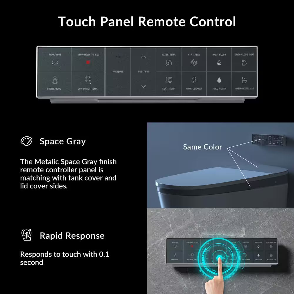 Elongated ADA Smart Toilet Bidet 1.28 GPF in Grey with Auto Open and Close, Clean Foam Dispenser and Map Flushing 1000G