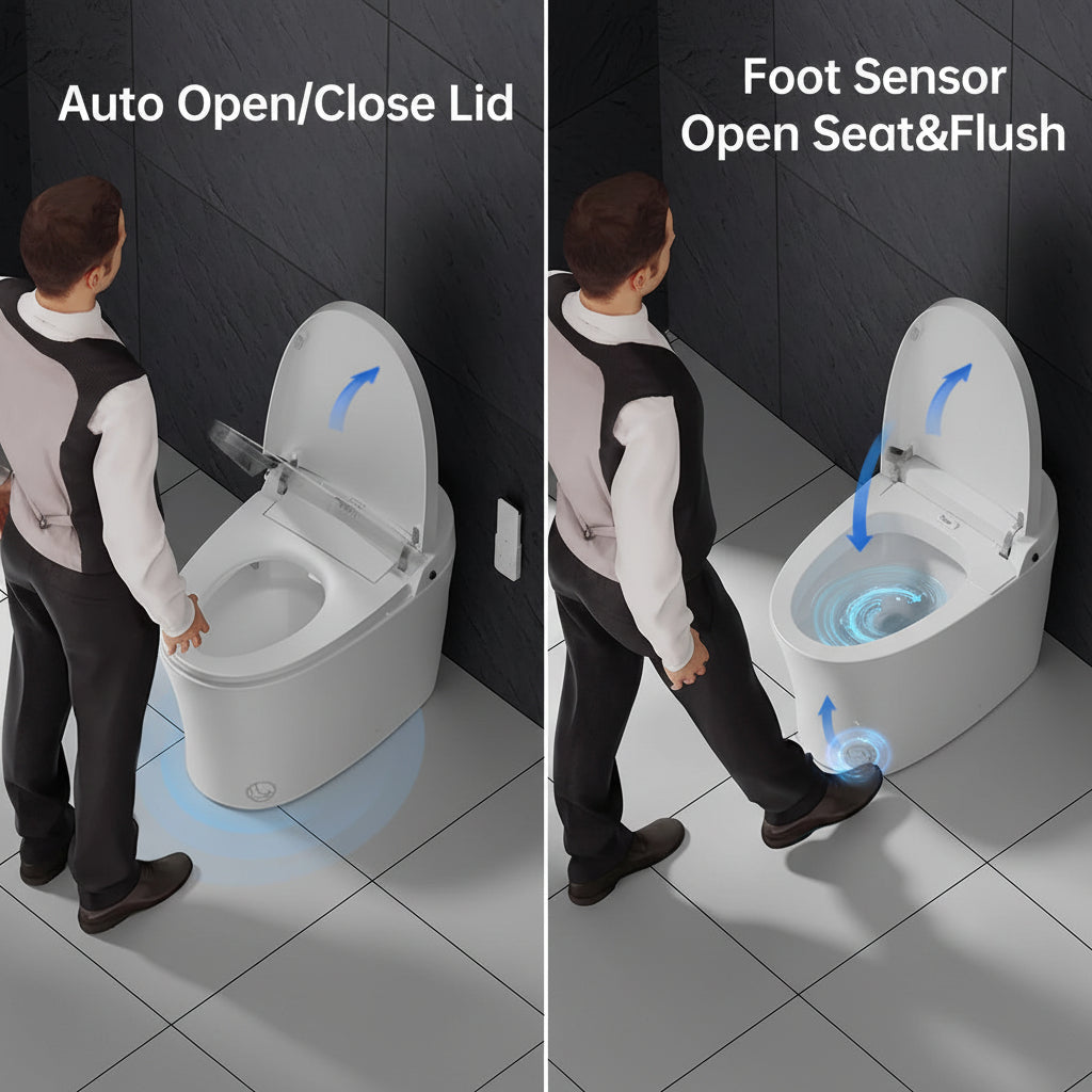 Smart Bidet Toilet Built in Tank,Comfortable Seat Height, Dual-Flush Elongated Toilet Bidet, Foot Sensor Flush/Open Seat Toilet U8Pro