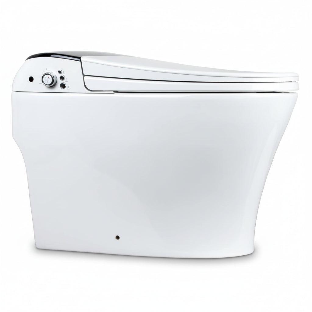 Luxury Dual Flush Smart Toilet Bidet - Auto Open/Close Lid, Instant Heated Seat and Warm Water, Adjustable Water Pressure and Foot-Kick Sensor with 3-User Memory Setting