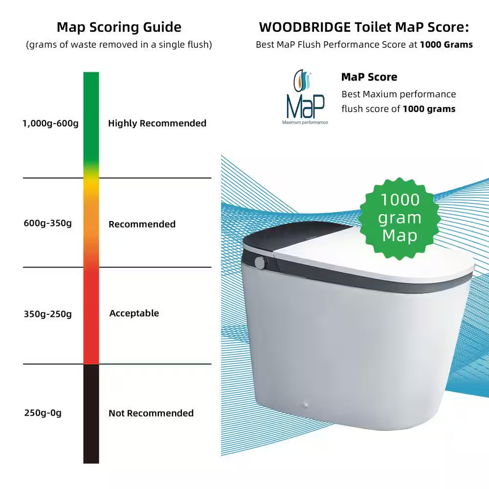 Elongated ADA Smart Toilet Bidet 1.28 GPF in Grey with Auto Open and Close, Clean Foam Dispenser and Map Flushing 1000G