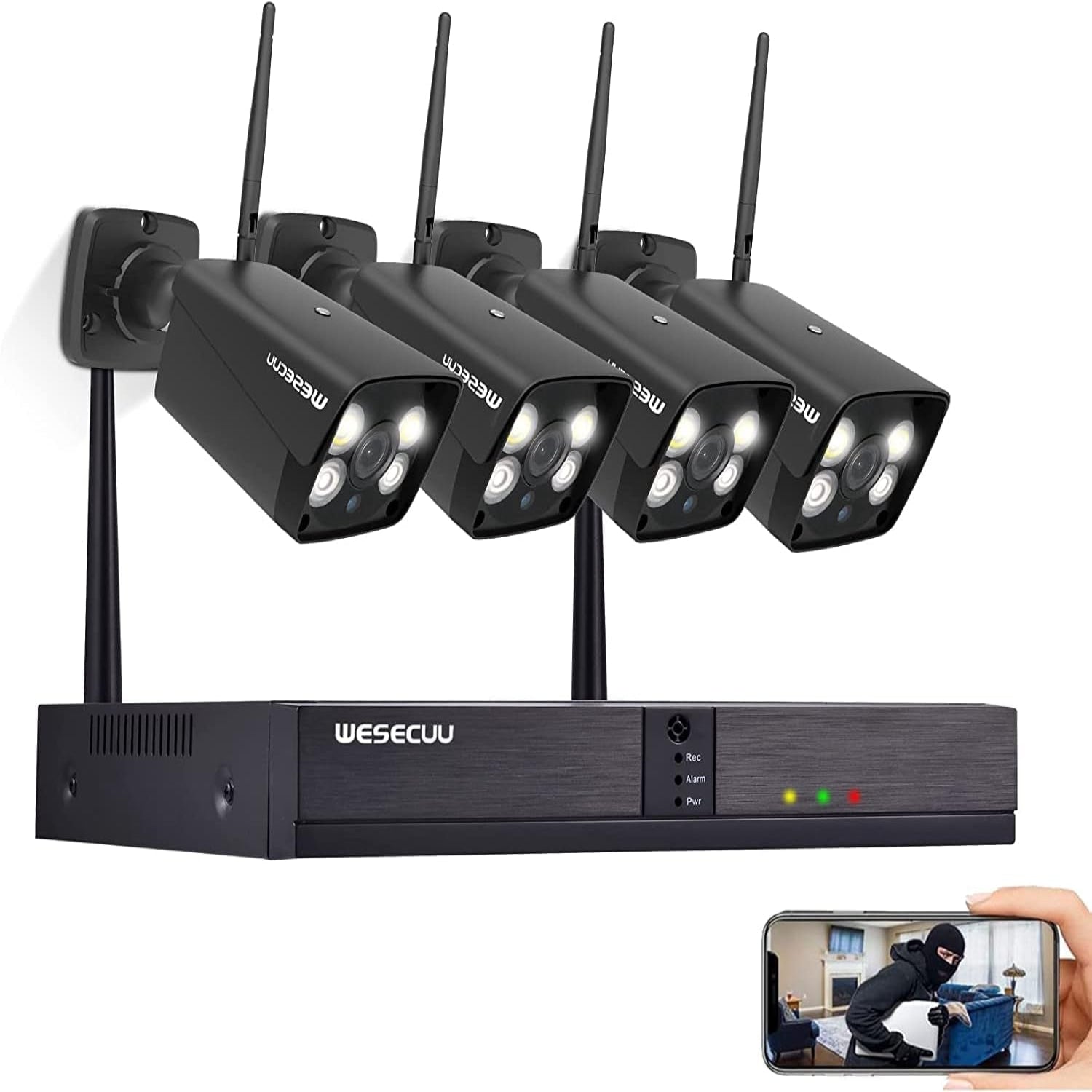 3MP Wireless Security Camera System, 4 Wireless Camera, 8CH 5MP NVR,  Home Security Camera System with No Hard Drive, AI Human Detection, Floodlight, Color Night Vision, Audio, Outdoor, Indoor