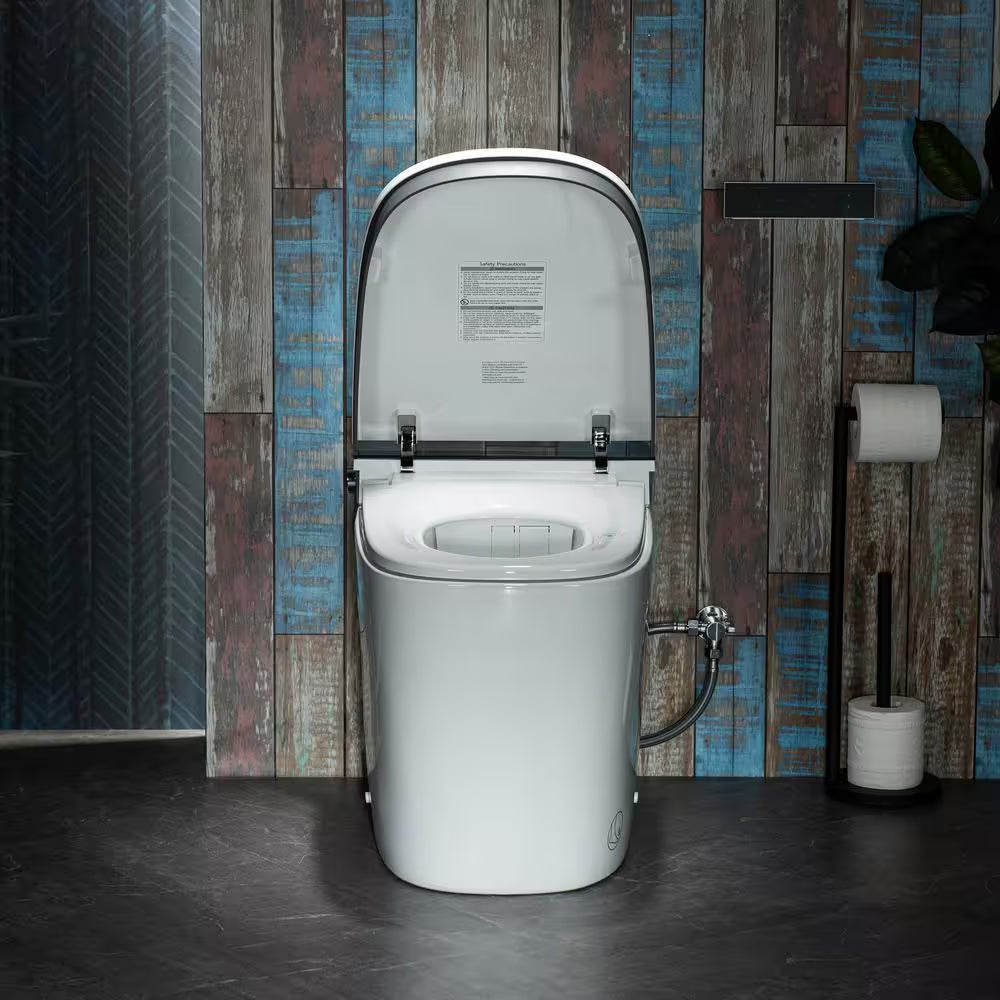 Elongated ADA Smart Toilet Bidet 1.28 GPF in Grey with Auto Open and Close, Clean Foam Dispenser and Map Flushing 1000G