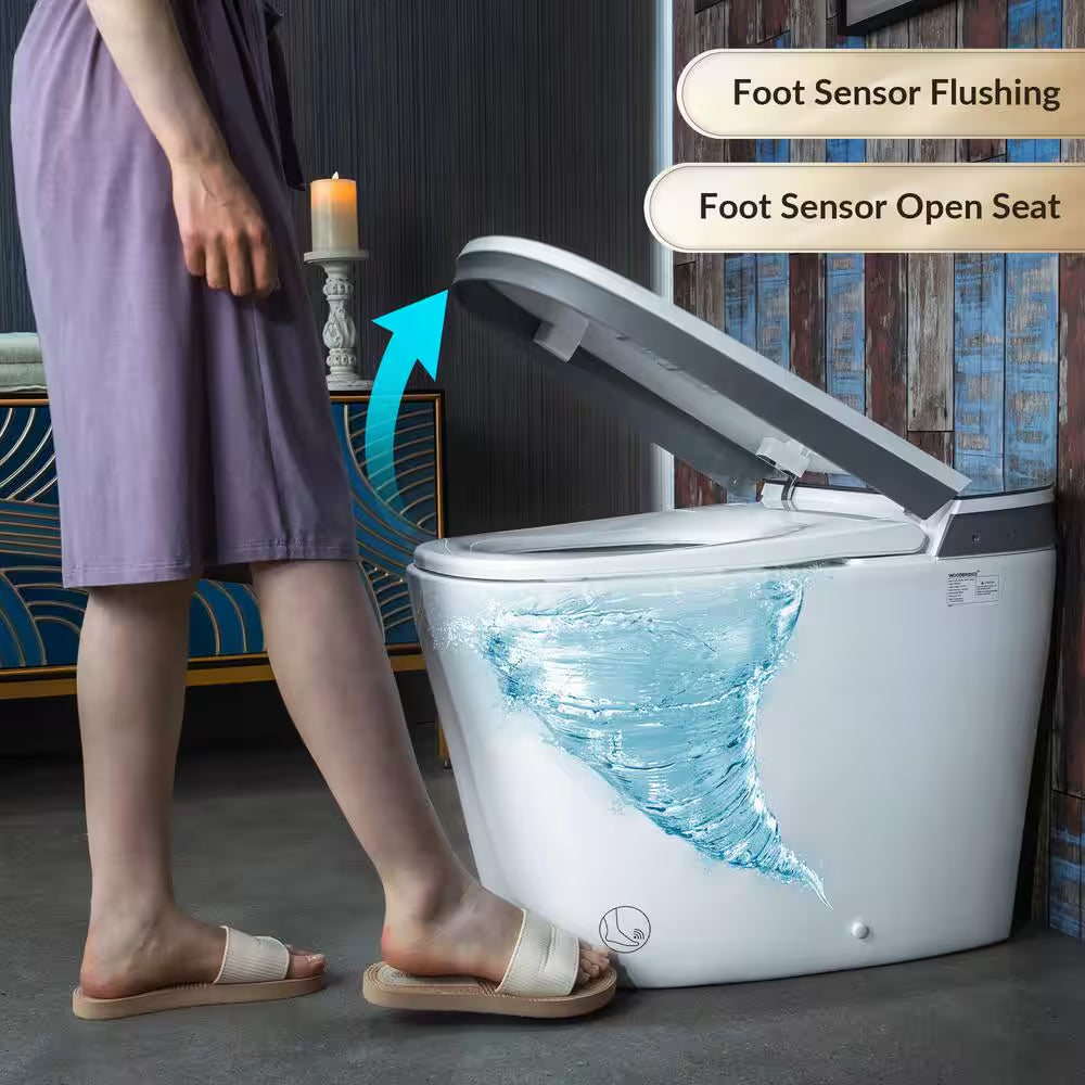 Elongated ADA Smart Toilet Bidet 1.28 GPF in Grey with Auto Open and Close, Clean Foam Dispenser and Map Flushing 1000G