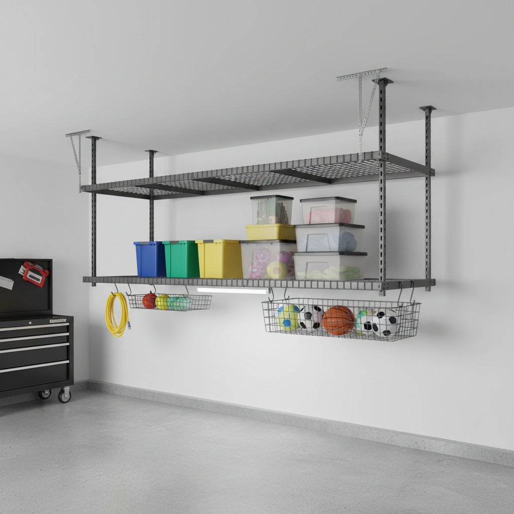 Versarac 4' x 8' Adjustable Overhead Storage Rack – 600 lb Ceiling-Mounted Steel