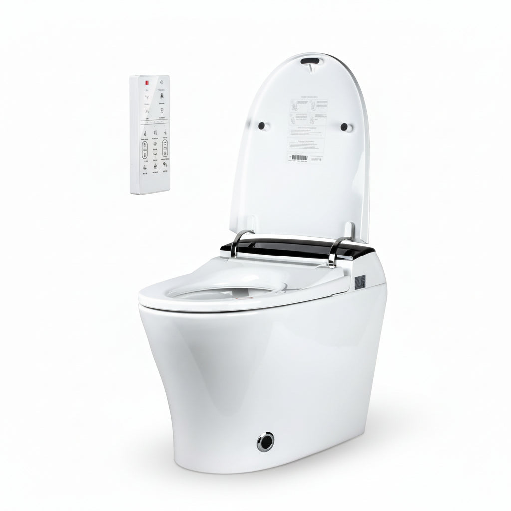 Luxury Dual Flush Smart Toilet Bidet - Auto Open/Close Lid, Instant Heated Seat and Warm Water, Adjustable Water Pressure and Foot-Kick Sensor with 3-User Memory Setting