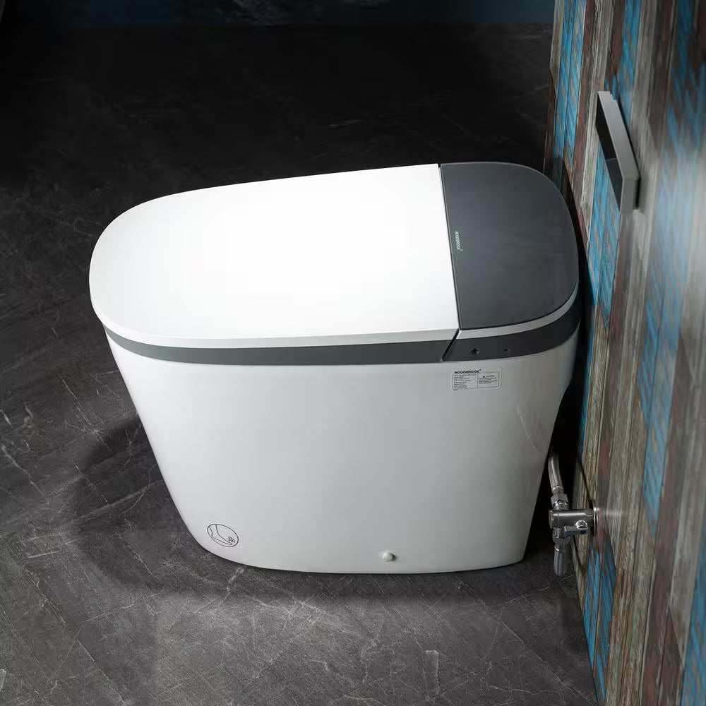 Elongated ADA Smart Toilet Bidet 1.28 GPF in Grey with Auto Open and Close, Clean Foam Dispenser and Map Flushing 1000G